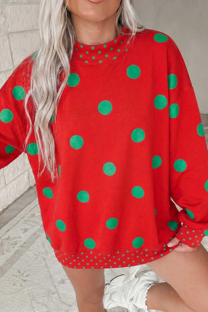 Polka Dot Print Contrast Detail Oversized Tunic Sweatshirt