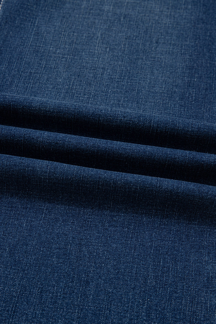 Sail Blue Stitched Waist Detail Loose Cuffed Jeans