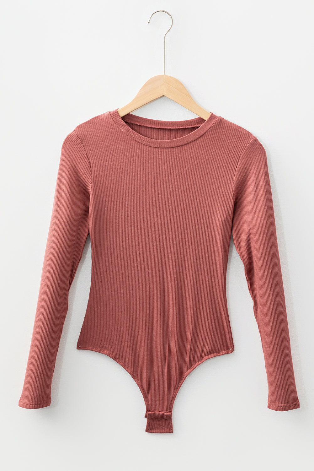 Ribbed Long Sleeve Crew Neck Solid Color Bodysuit