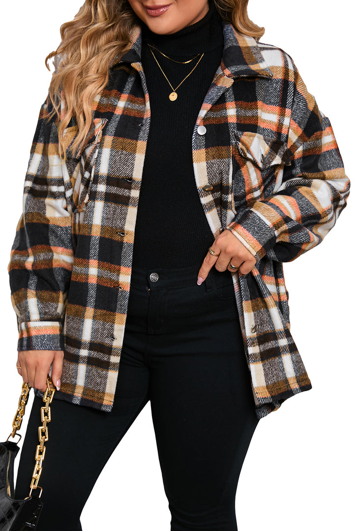 Geometric Plaid Print Pocketed Shacket