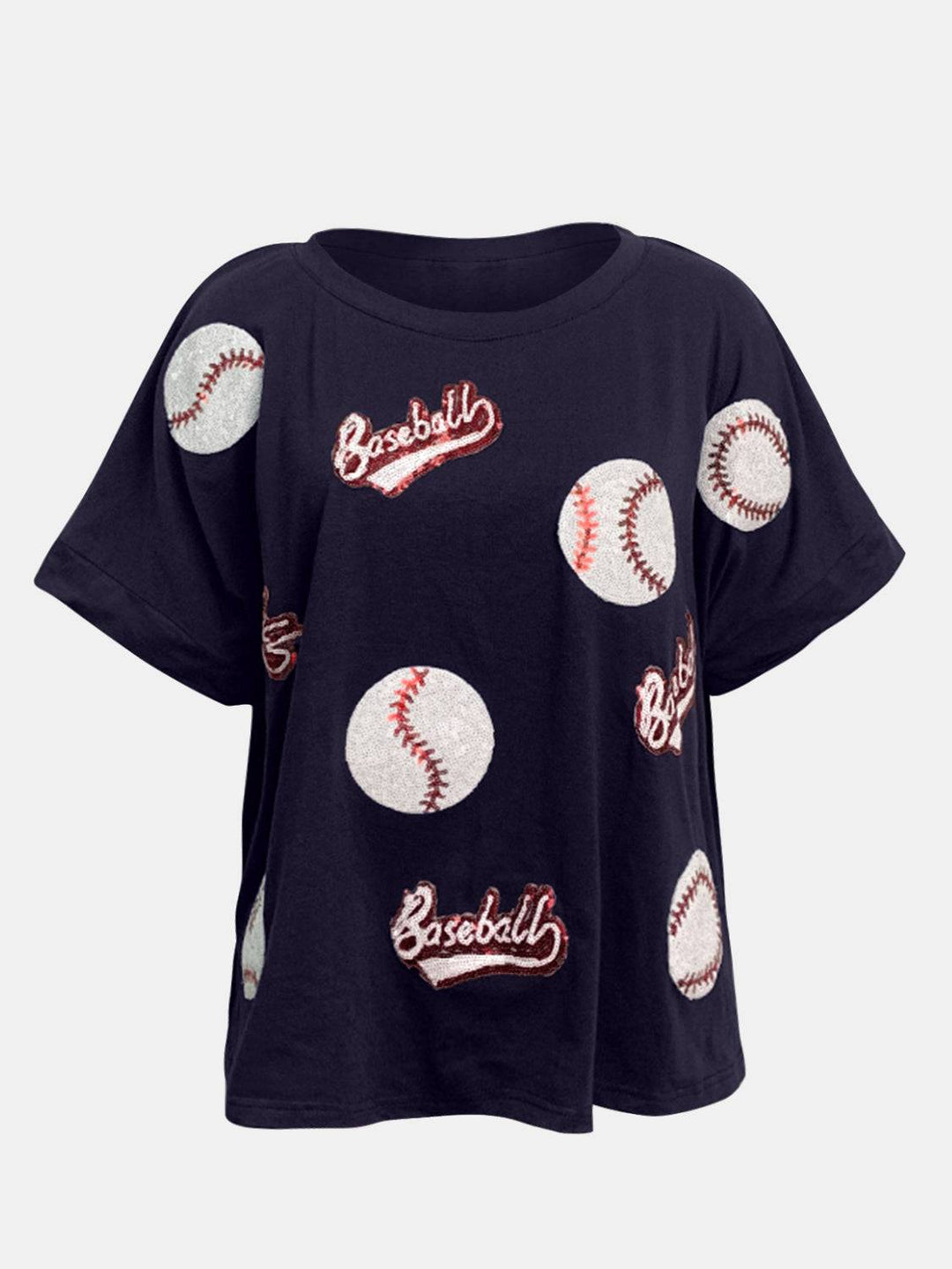 a women's t - shirt with baseballs on it