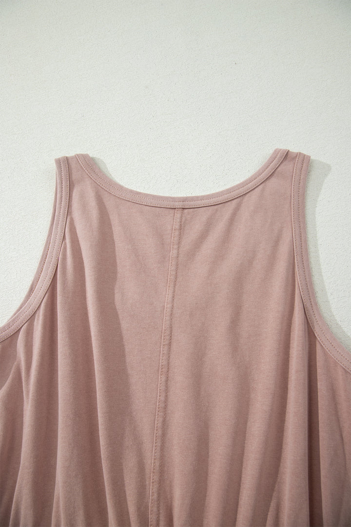 Mineral Wash U Neck Elastic Waist Sleeveless Mini Dress