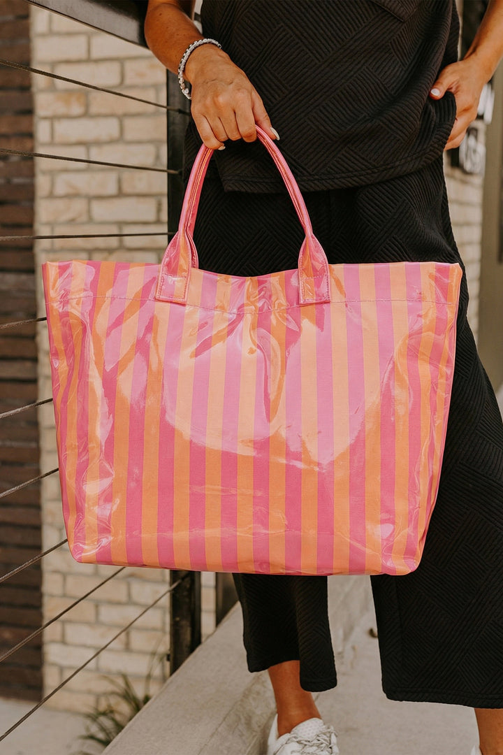 Glossy Striped Vinyl Large Tote Bag