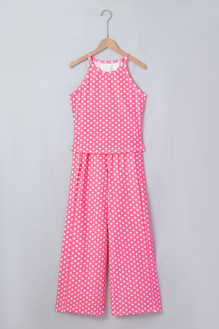 Polka Dot Print Slim Tank Loose Pants 2pcs Outfit