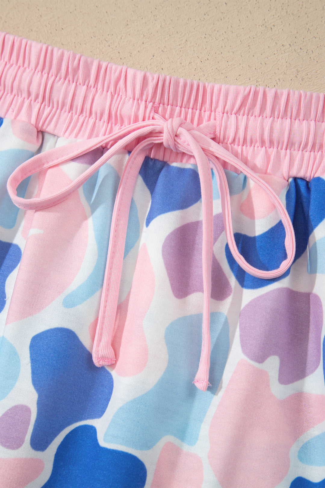Pink Camouflage Print Contrast Trim Athletic Skort Set
