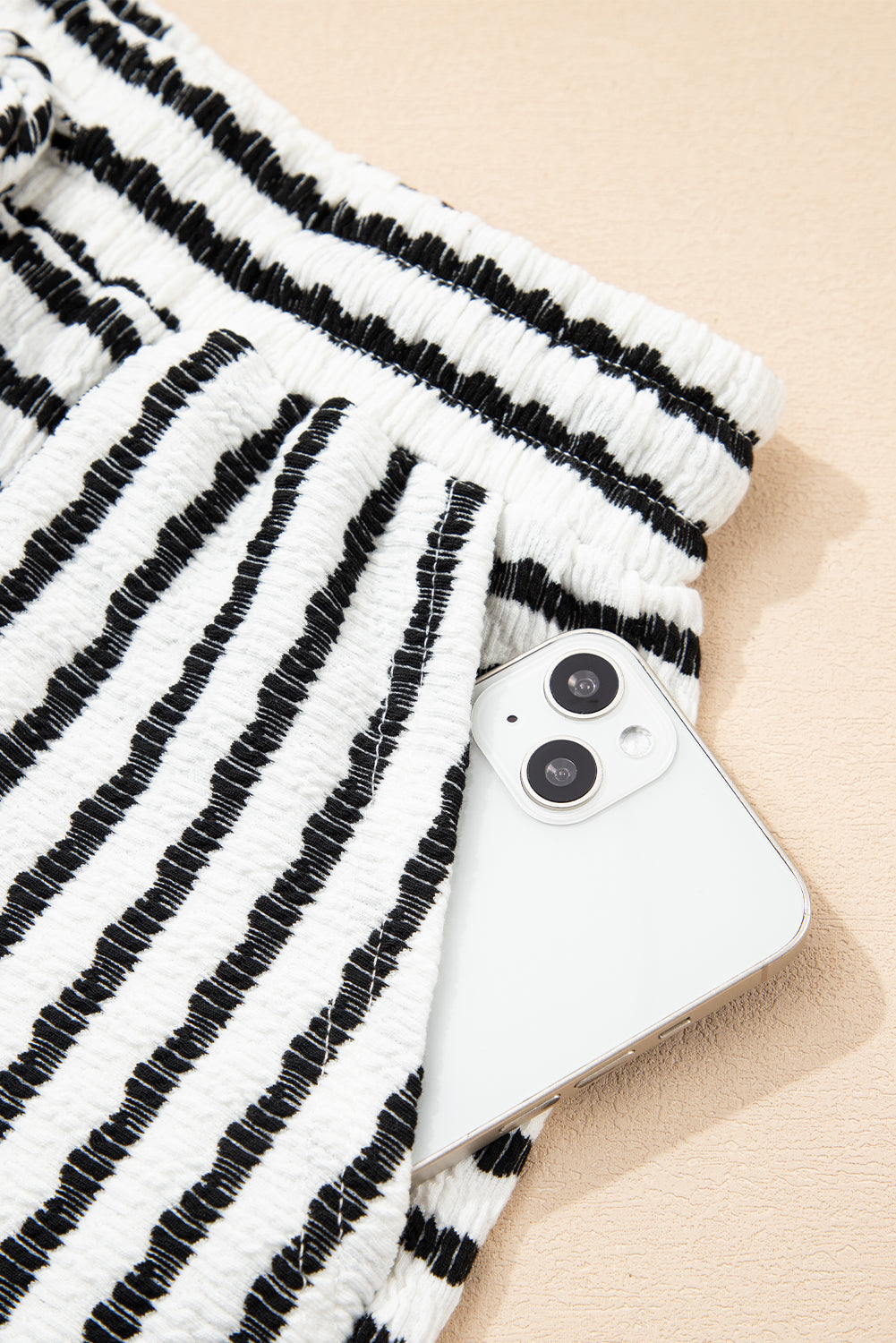 Stripe Knitted Short Sleeve Top and Drawstring Shorts Set