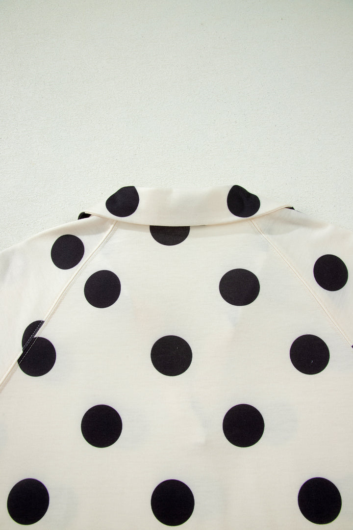 Polka Dot Print V Neck Tee Short Set