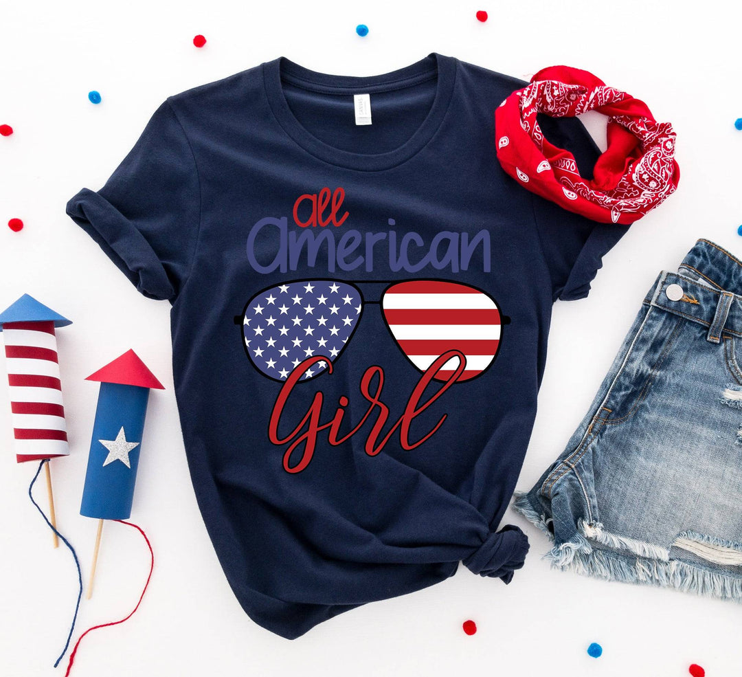 a t - shirt that says, all american girl on it