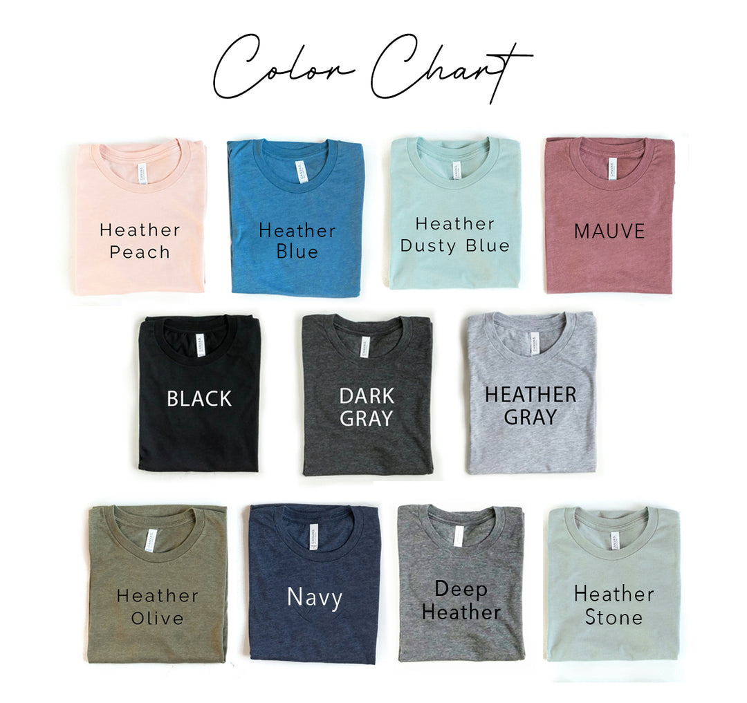 a group of different colored shirts that say color chart