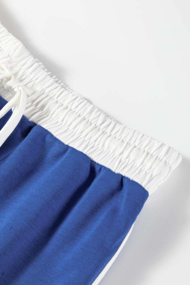 Varsity Stripe Detail Drop Shoulder Pullover Mini Skirt Set