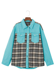 a blue shirt with a plaid pattern on it