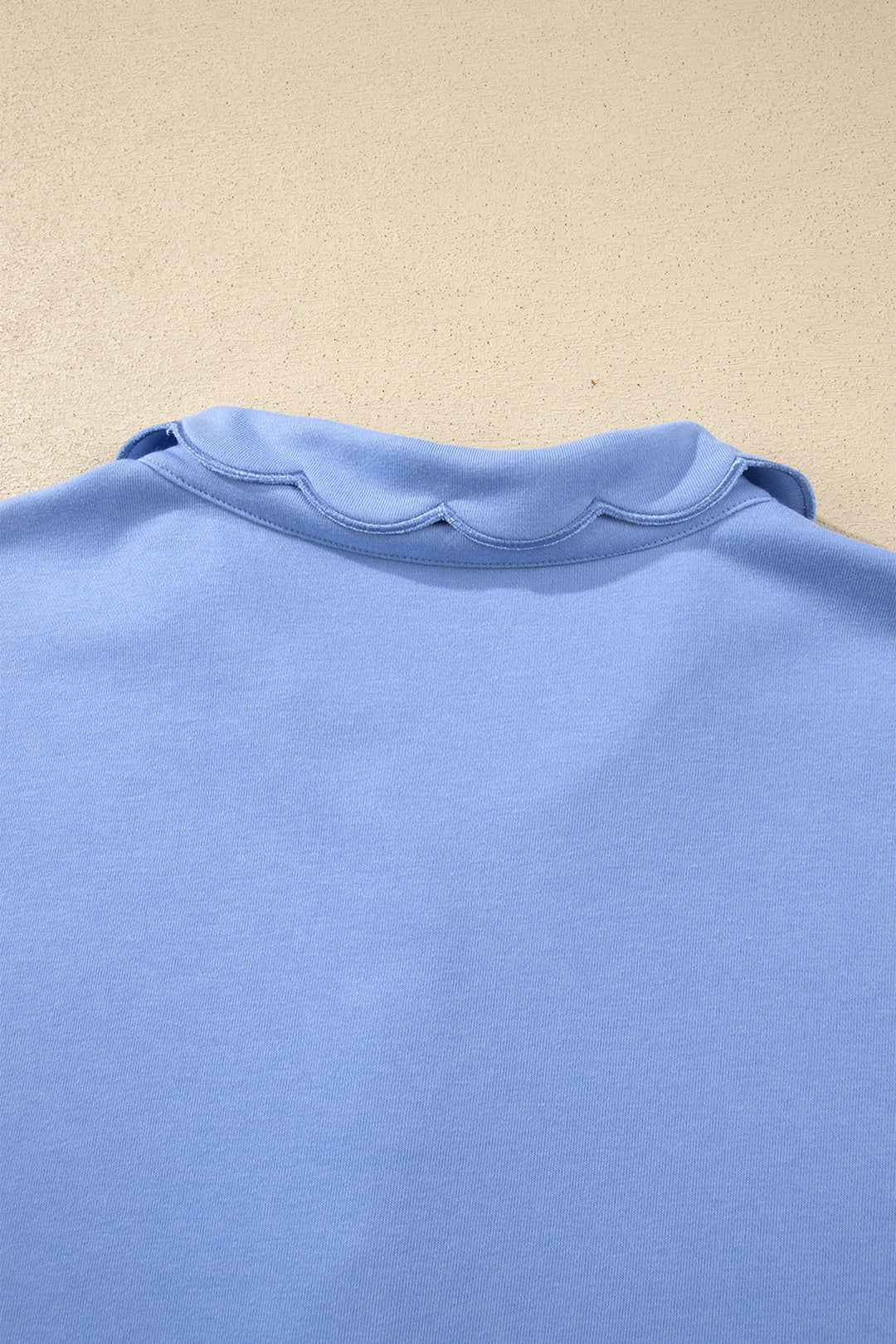 Beau Blue Plus Size Solid Scalloped Hem Button Neck Pullover Mini Dress