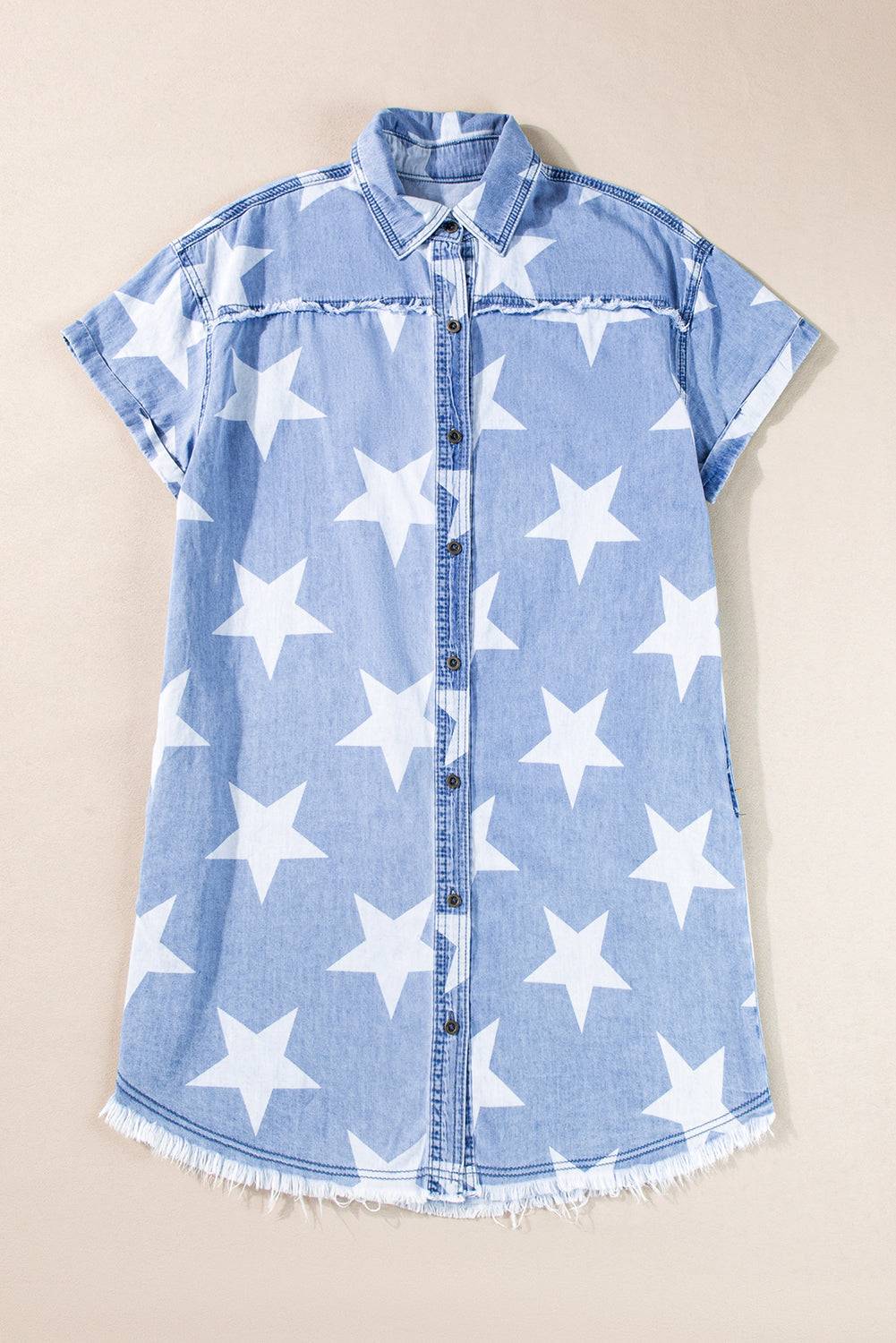 a blue shirt with white stars on it