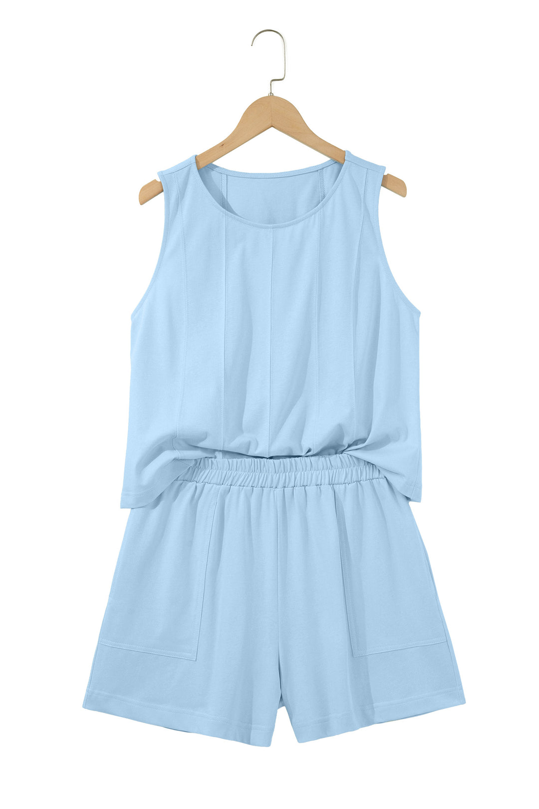 Stitched Detail Loose Tank Top Cotton 2pcs Short Set