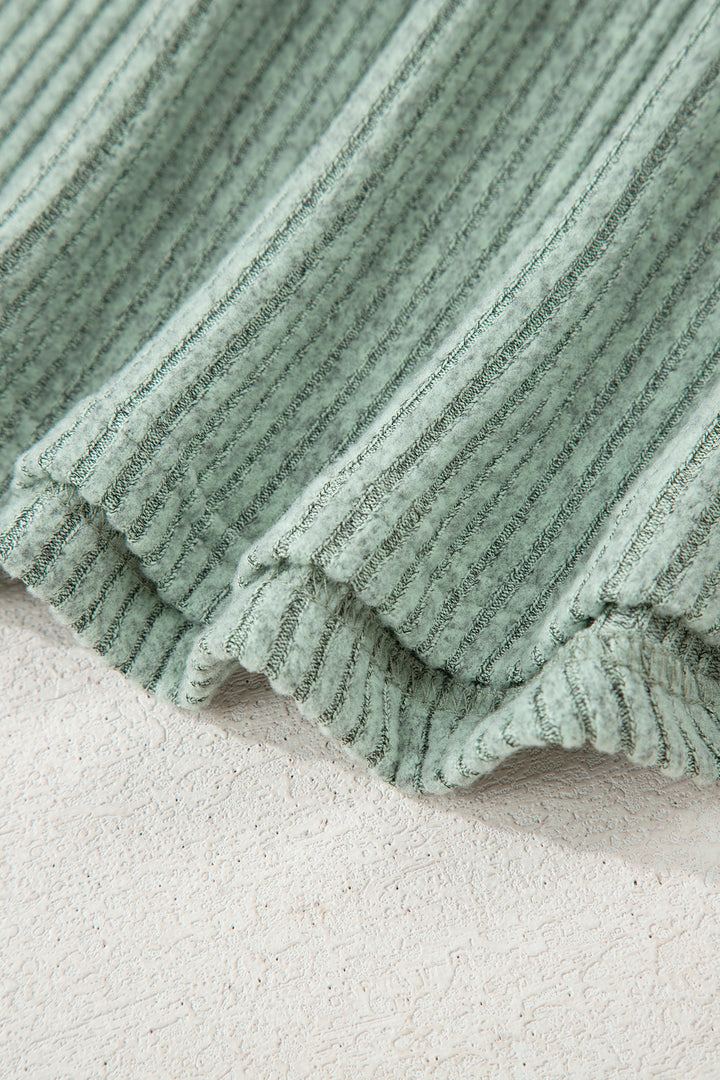 Ribbed Notched Neck Knit Long Sleeve Leggings Two Pieces Lounge Set