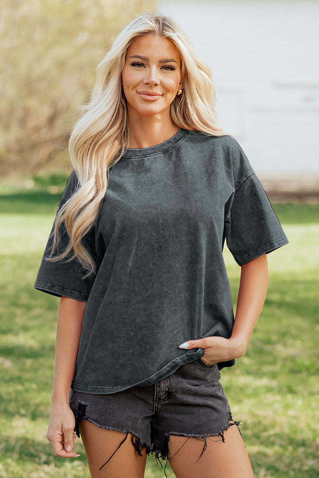 Solid Color Cotton Mineral Washed Oversize Tee