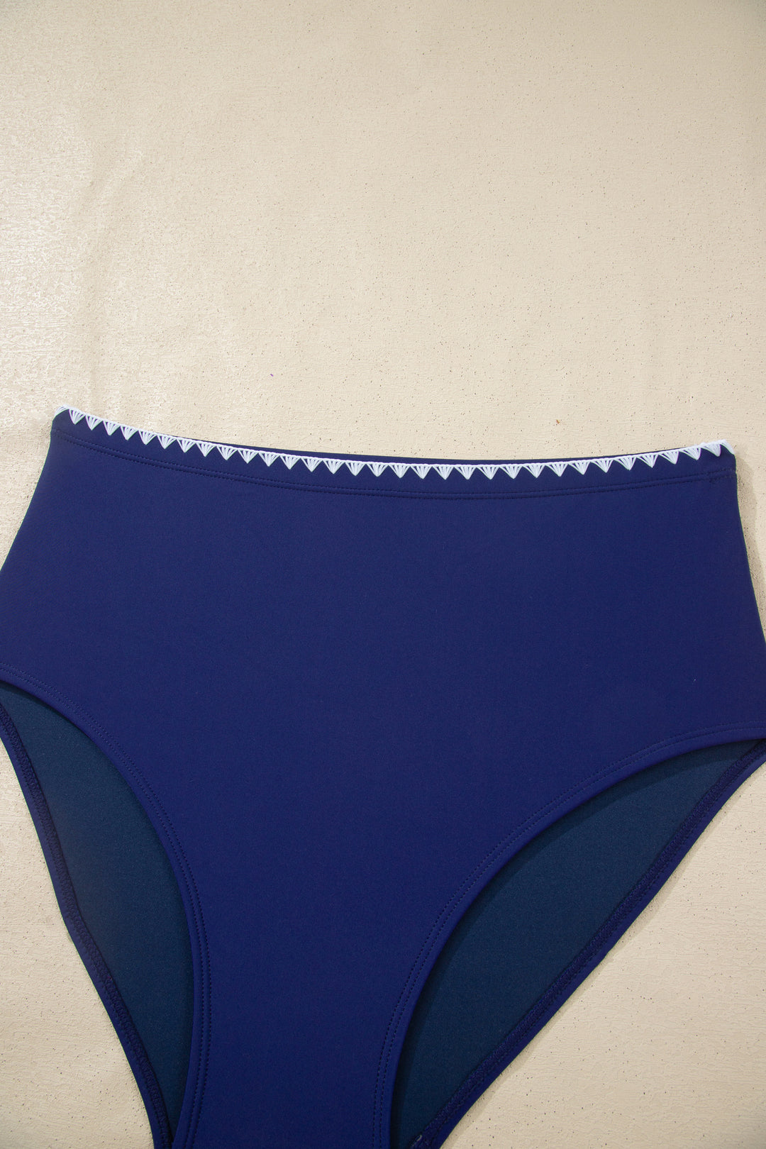 Stitched Trim V Neck Textured Mix and Match High Waist Bikinis
