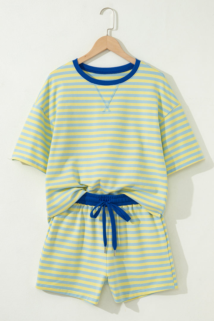 Stripe Drop Shoulder Boxy Casual Terry Short Set