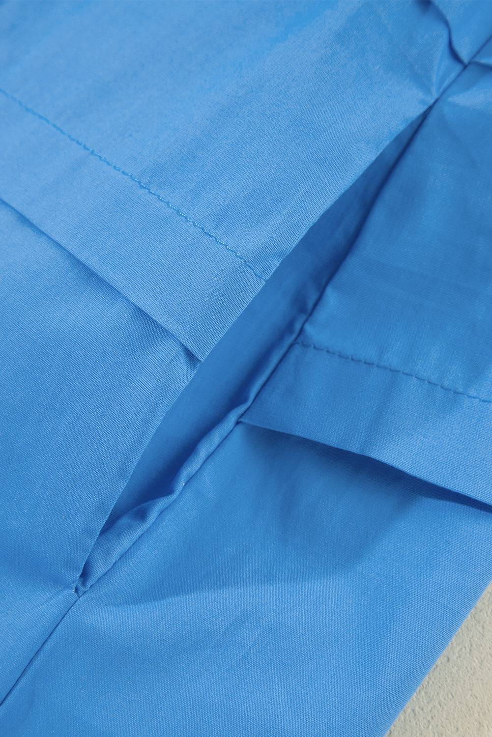 a close up view of a blue shirt