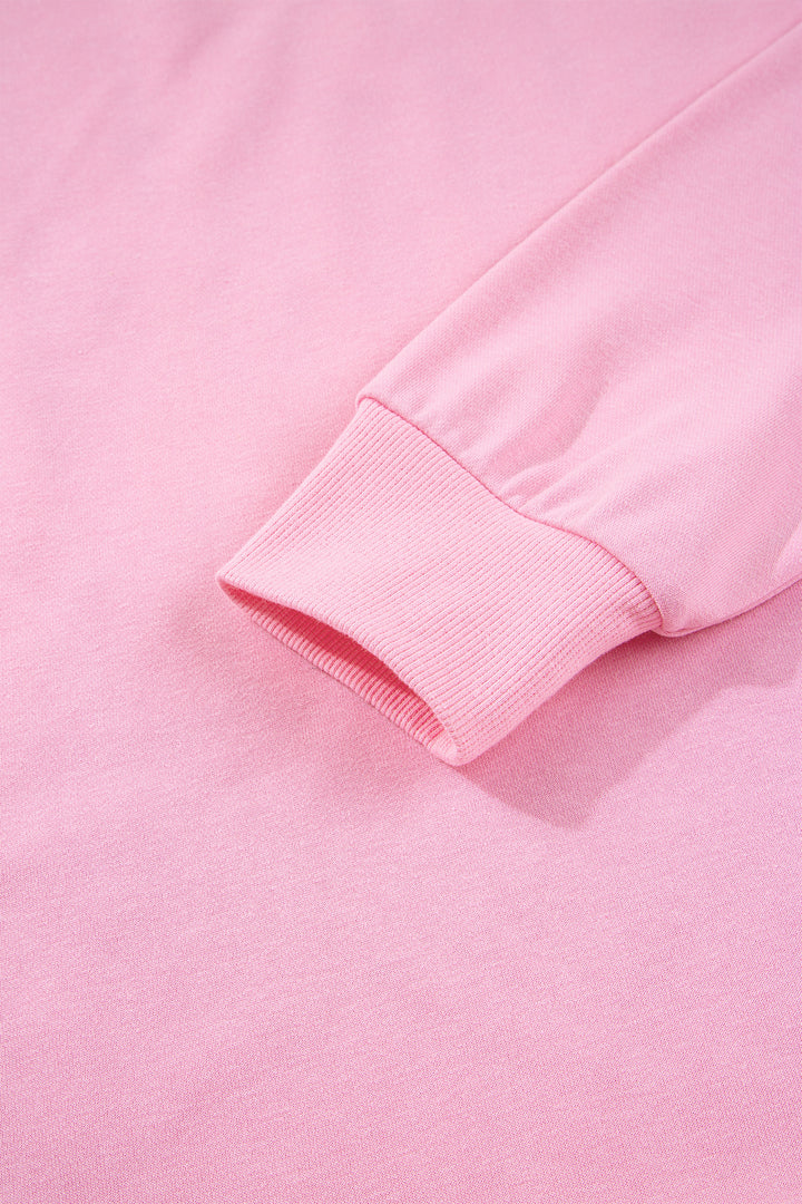 Pink Bow Sequin XOXO Letter Graphic Exposed Seam Baggy Sweatshirt