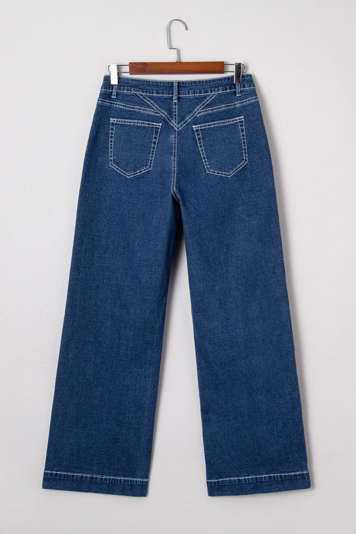 Sail Blue Stitched Waist Detail Loose Cuffed Jeans