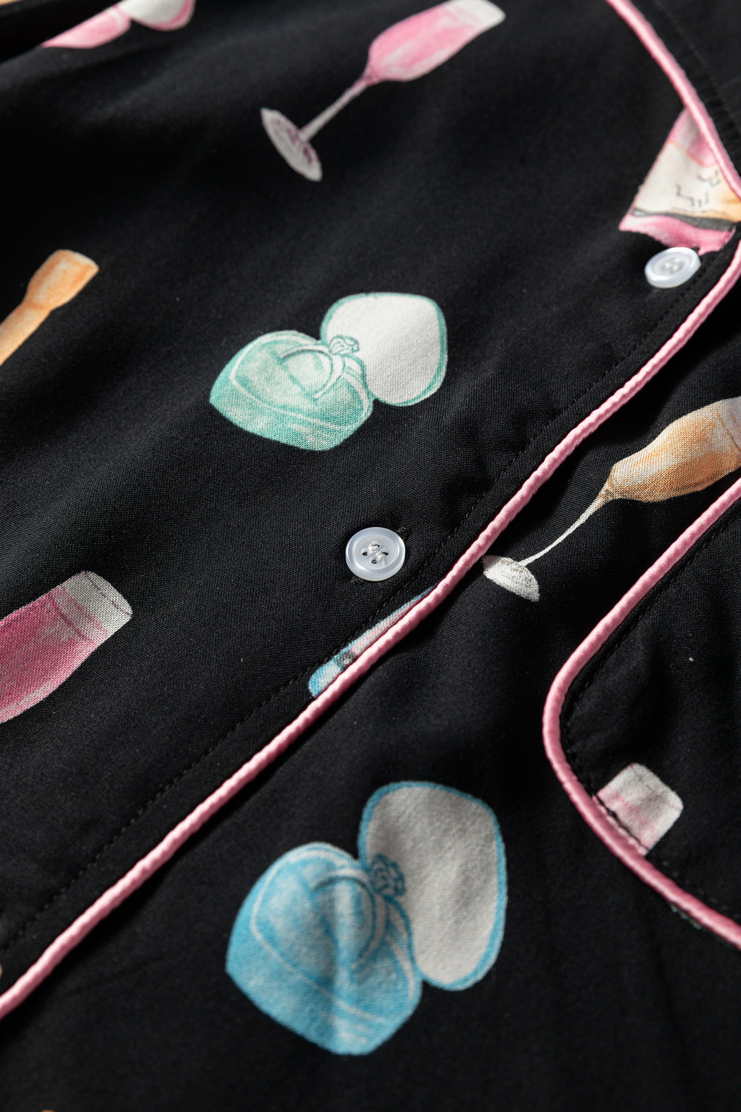 Christmas Wine Glass Print Bow Knot Two Piece Pajama Set