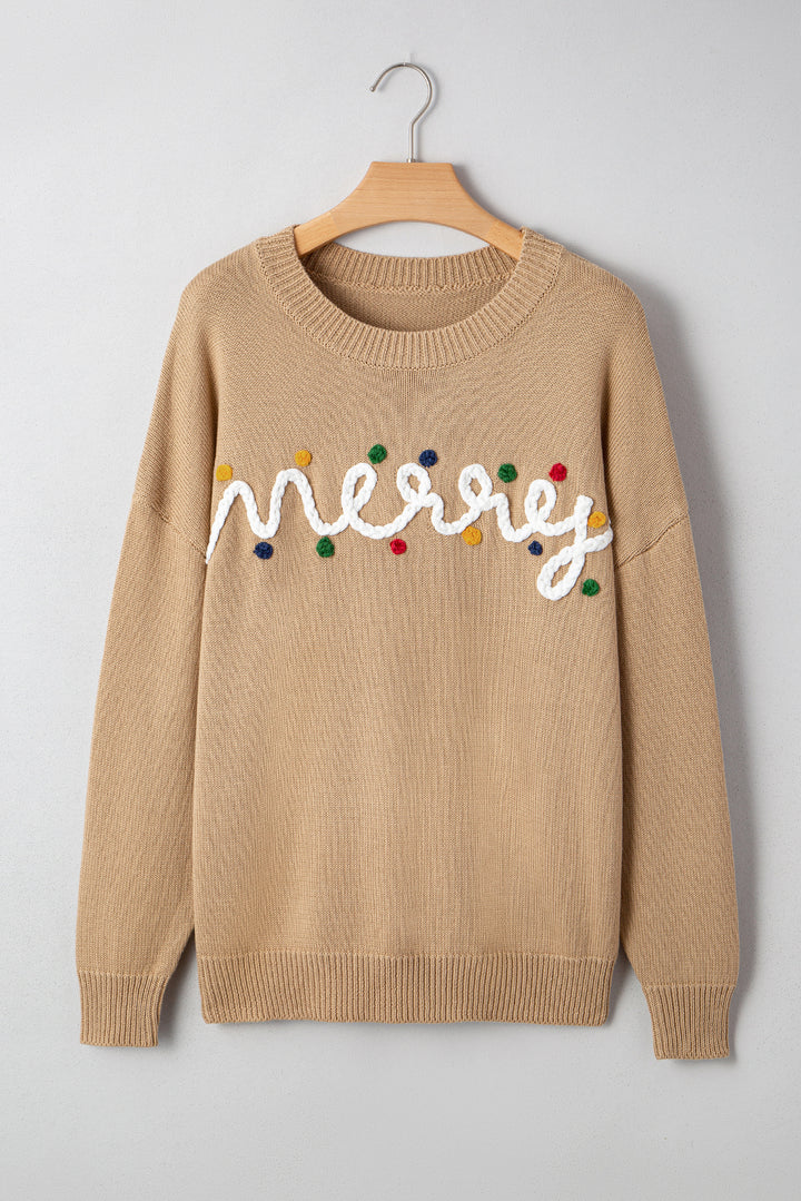 Smoke Gray Merry Colorful Dot Detail Christmas Dolman Sweater