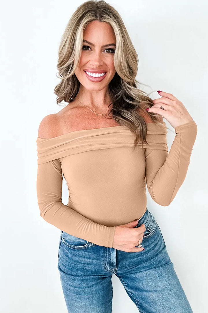 Foldover Off Shoulder Long Sleeve Slim Top