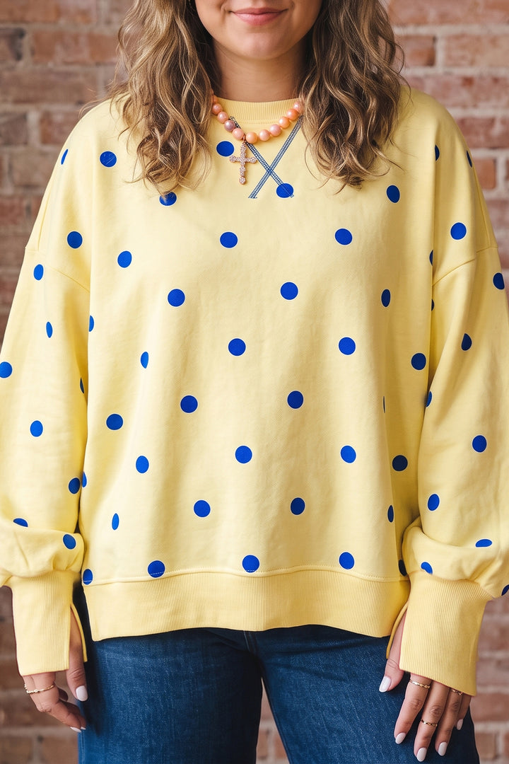 Round Neck Long Sleeve Polka Dot Plus Size Top