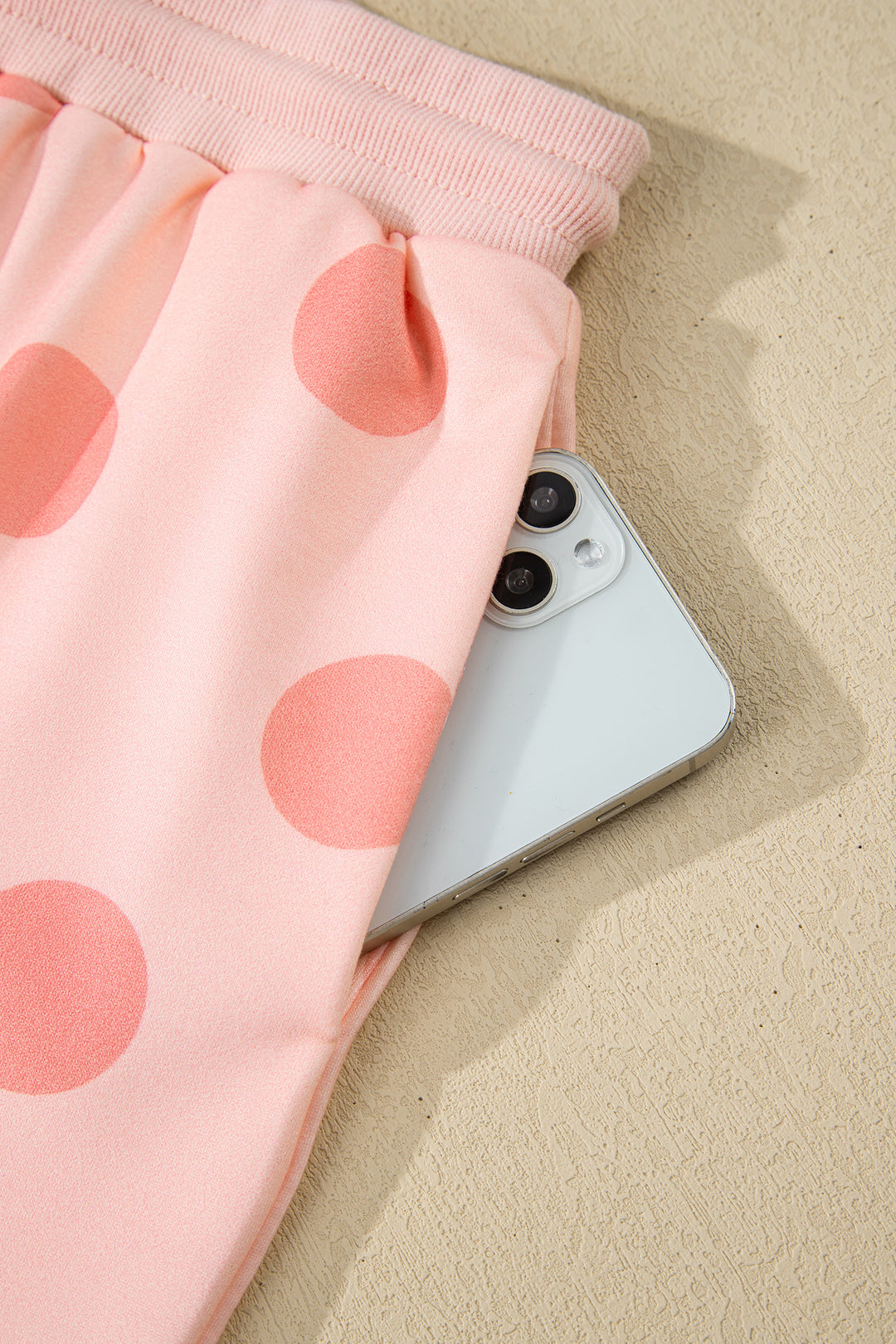 Polka Dot Print Drop Shoulder Pullover Drawstring Shorts Set