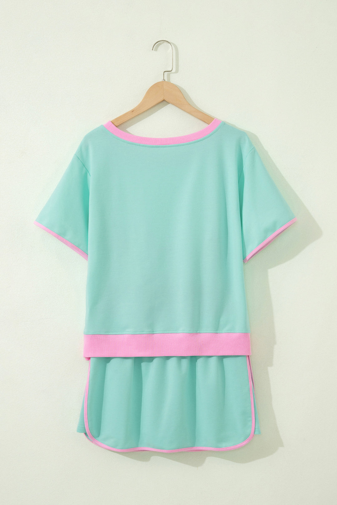 Colorblock Edge Drop Shoulder T Shirt and Skort 2Pcs Set