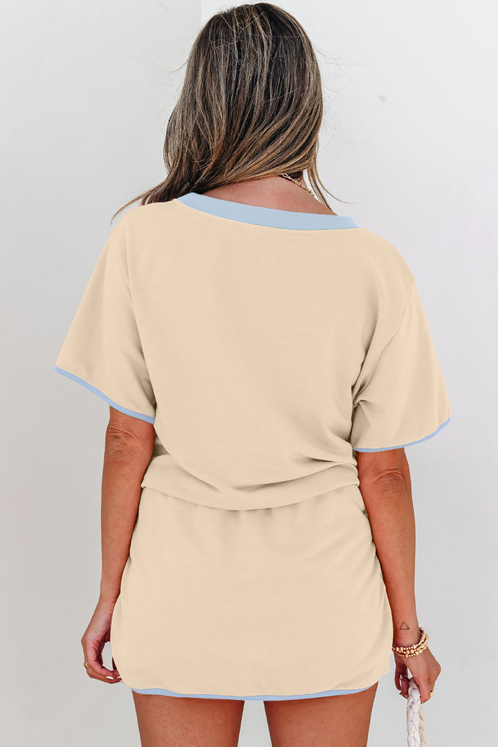 Colorblock Edge Drop Shoulder T Shirt and Skort 2Pcs Set