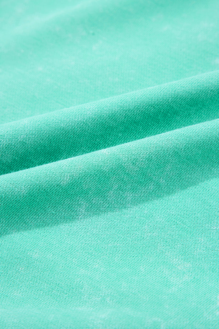 Sea Green Mineral Wash Drawstring Waist Hollow Out Back Short Sleeve Romper