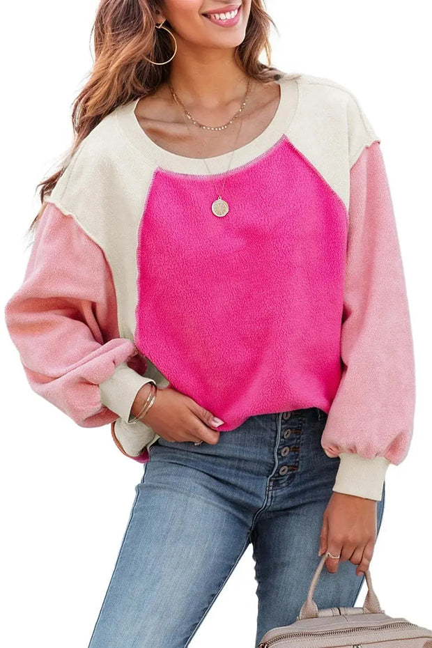 Colorblock Long Sleeve Pullover Fleece Sweatshirt -