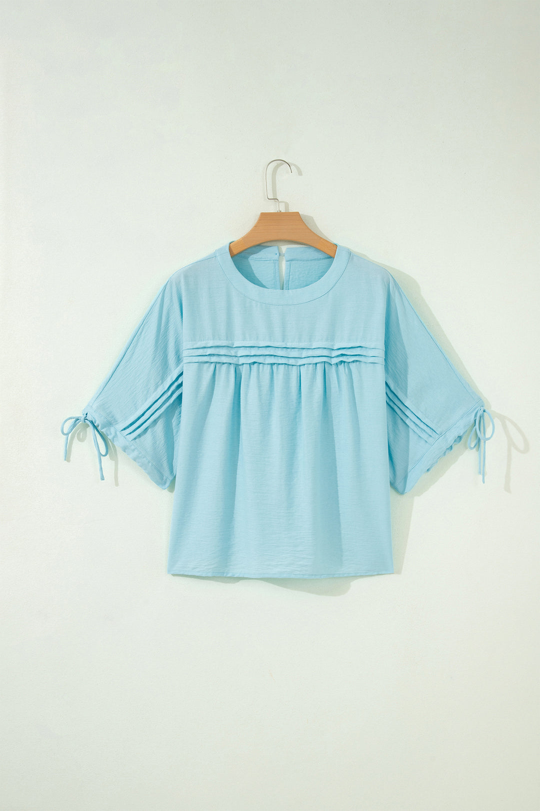 Tie Half Sleeve Pleated Detail Babydoll Blouse