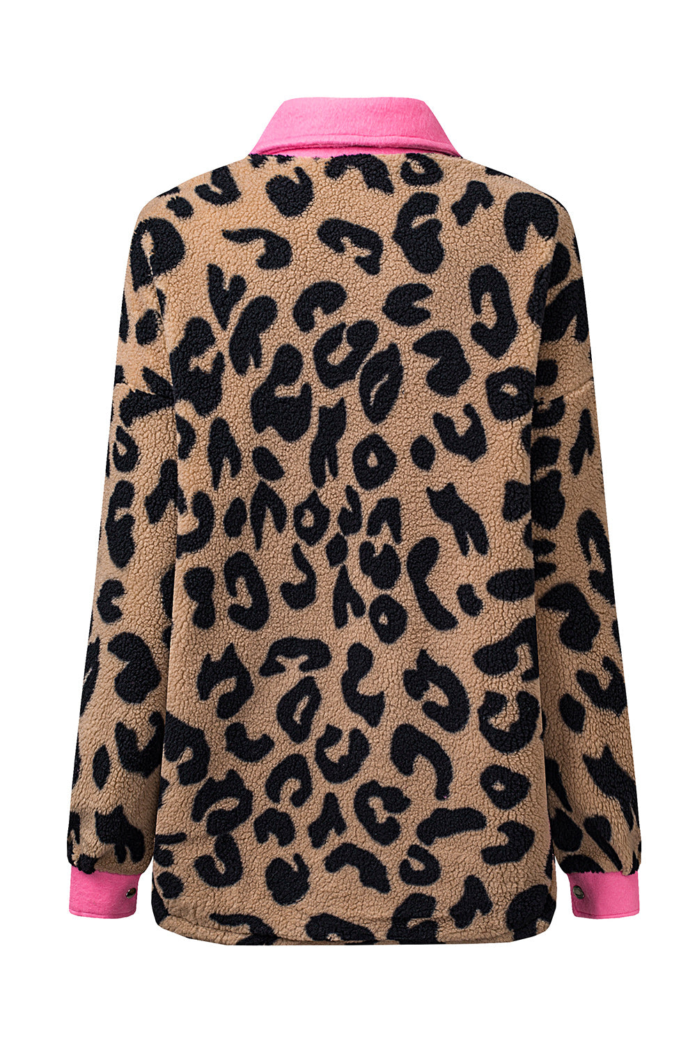 Contrast Trimmed Leopard Teddy Shacket