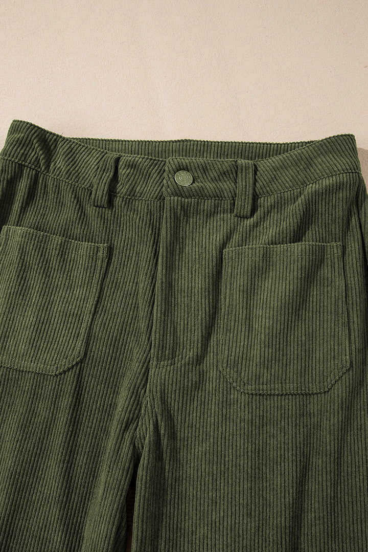 High Waist Square Pockets Corduroy Pants