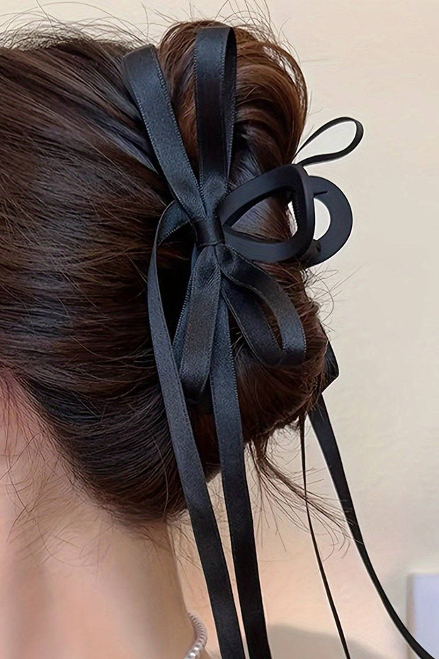 Black Elegant Ribbon Long Tail BowKnot Clip - Black / ONE SIZE