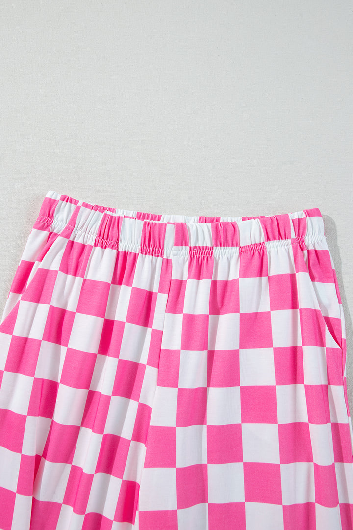 2-Tone Checked Print High Waist Wide Leg Pants