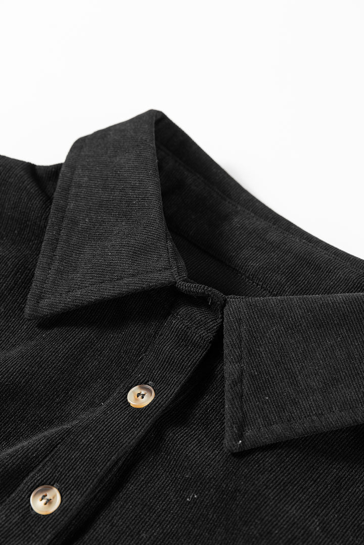 Corduroy Half Button Collared Long Sleeve Mini Dress