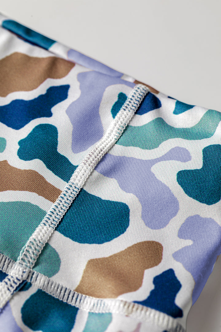 Abstract Camo Printed Seam Detail Biker Shorts