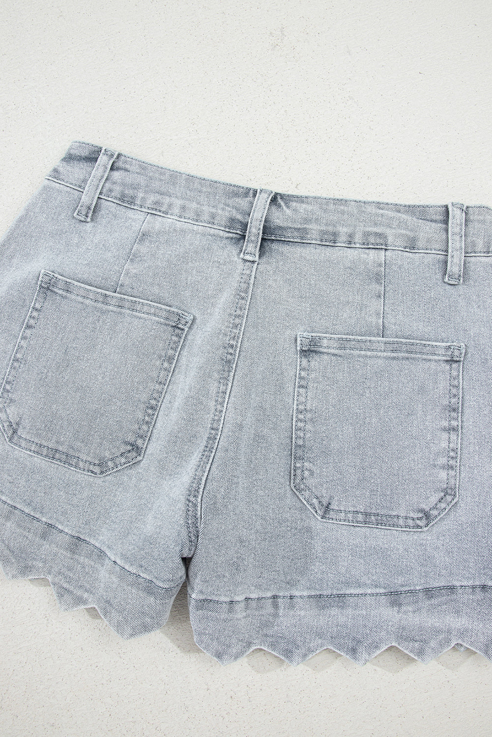 Sail Blue Scalloped Hemline Acid Wash High Waist Denim Shorts