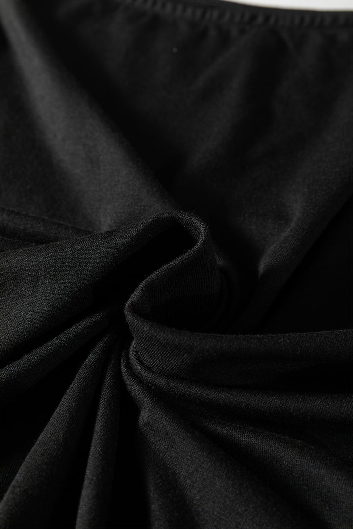 Black Plus Size Solid Color Asymmetric Neck Short Sleeve Blouse