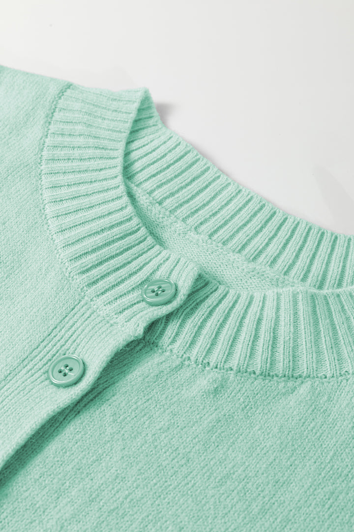 3/4 Sleeve Boxy Knit Button Down Sweater Cardigan