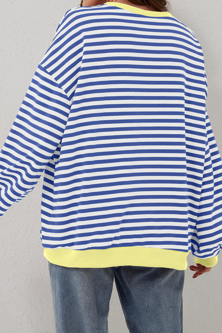 Stripe Oversized Contrast Trim Pullover Sweatshirt