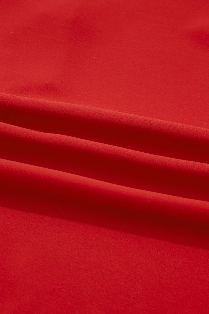 Racing Red Contrast Plaid Patchwork V Neck Long Sleeve Blouse