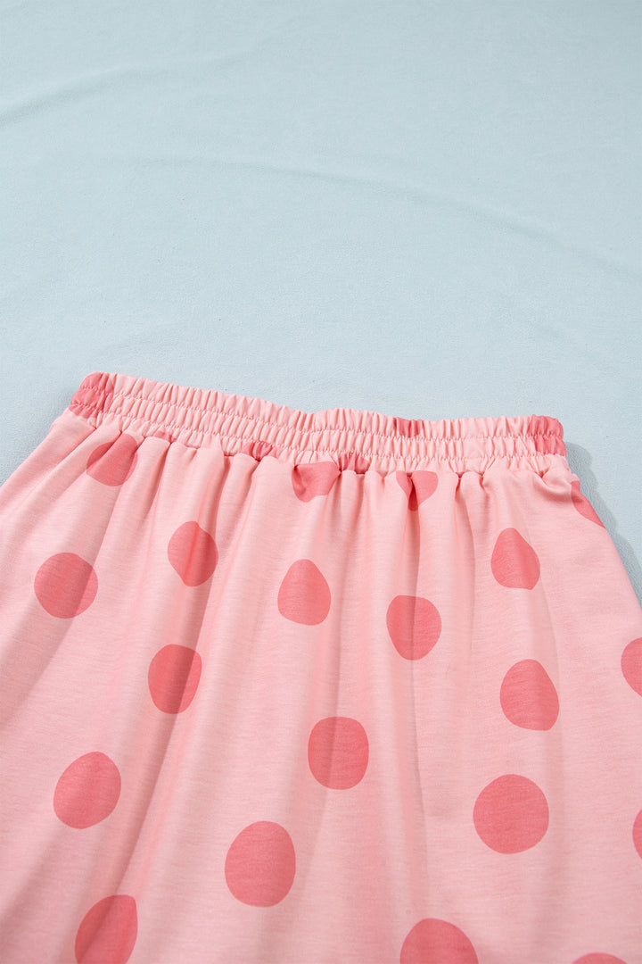 Polka Dot Short Sleeve Top Casual Skort 2pcs Outfit