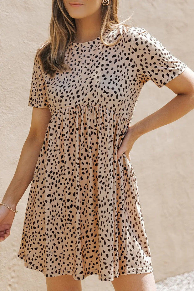 Leopard Print Short Sleeve Tunic T-shirt Dress -