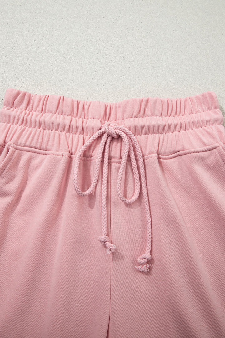 Solid Color Loose Tee Drawstring Wide Leg Pants 2pcs Outfit