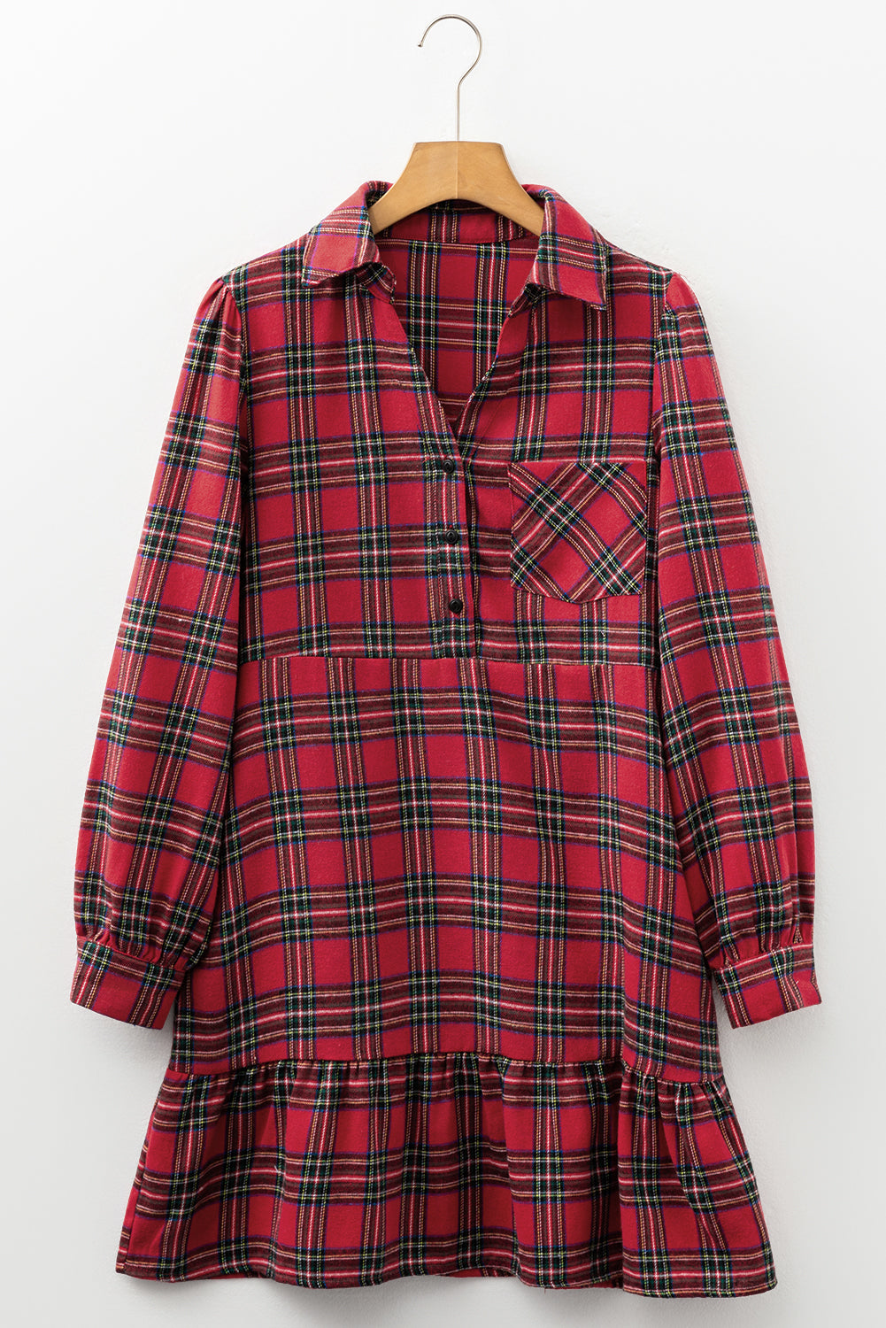 red plaid dress with collar Classic Plaid Fit and Flare Halter Shirt Dress - Red Multi